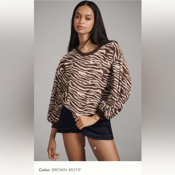 NWT new Anthropologie blue tassel balloon sleeve animal print sweatshirt XL